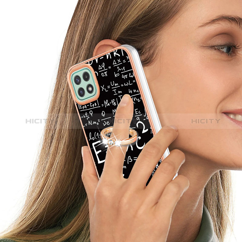 Samsung Galaxy A22 5G用シリコンケース ソフトタッチラバー バタフライ パターン カバー アンド指輪 YB2 サムスン 