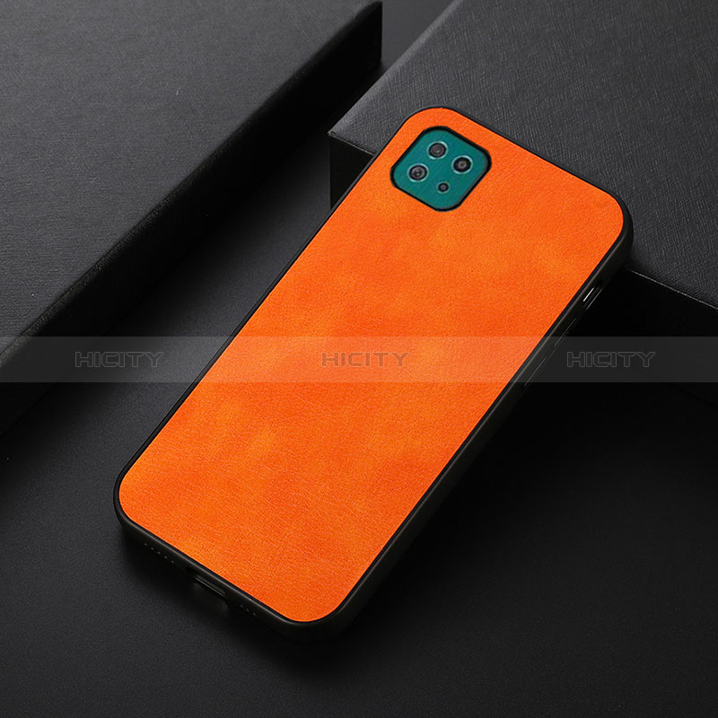 Samsung Galaxy A22s 5G用ケース 高級感 手触り良いレザー柄 B06H サムスン オレンジ