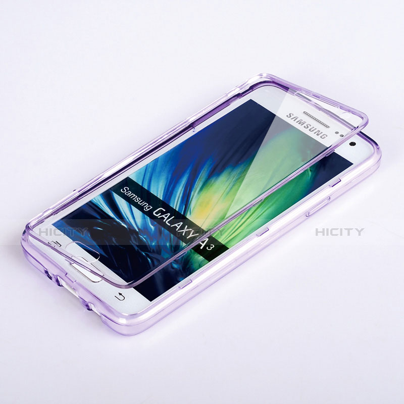 Samsung Galaxy A3 SM-300F用ソフトケース フルカバー クリア透明 サムスン パープル