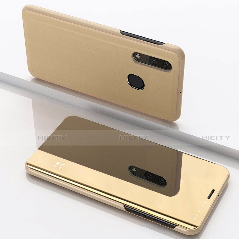 Samsung Galaxy A30用手帳型 レザーケース スタンド 鏡面 カバー サムスン ゴールド