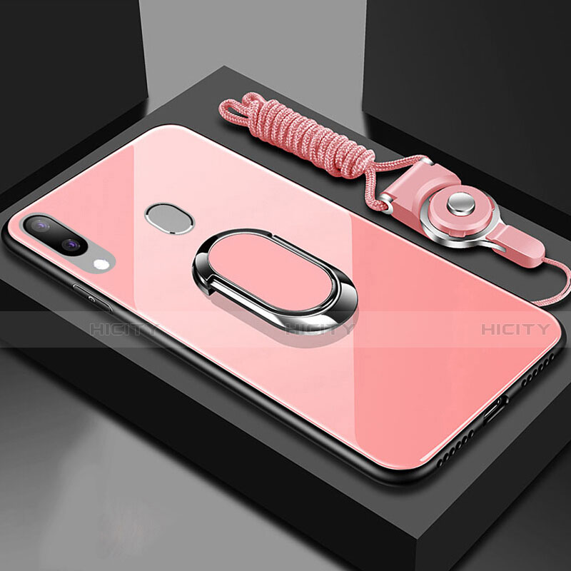 Samsung Galaxy A30用ハイブリットバンパーケース プラスチック 鏡面 カバー アンド指輪 マグネット式 サムスン ローズゴールド