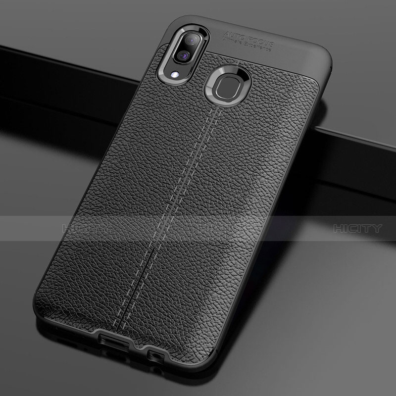 Samsung Galaxy A30用シリコンケース ソフトタッチラバー レザー柄 S01 サムスン ブラック