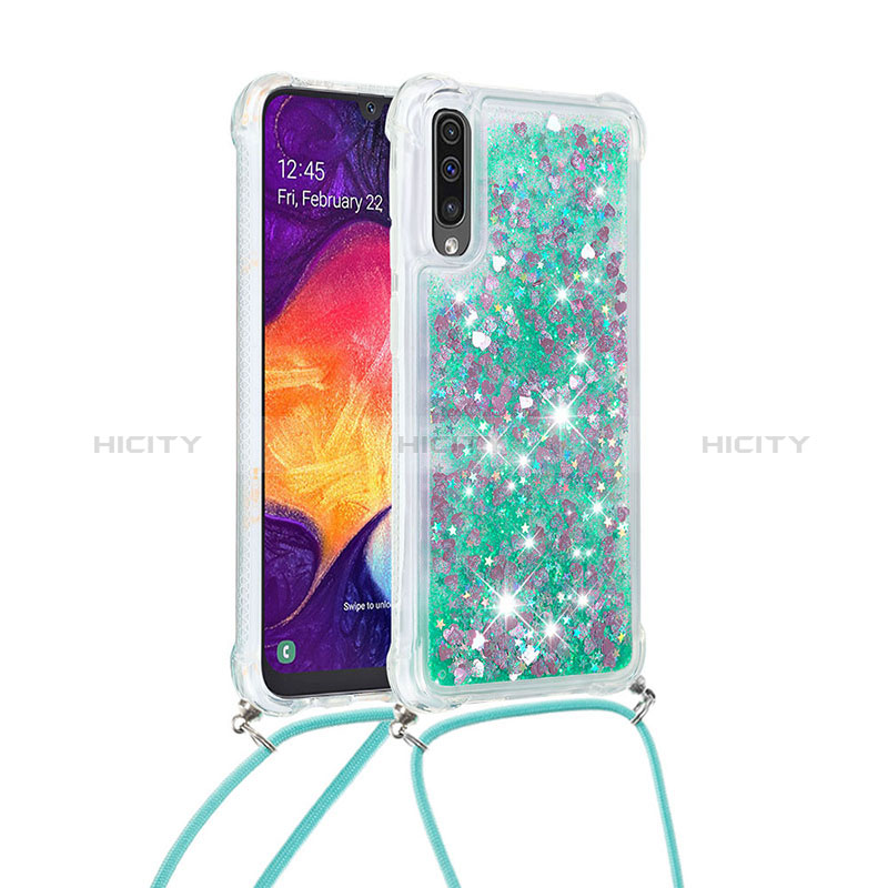 Samsung Galaxy A30S用シリコンケース ソフトタッチラバー ブリンブリン カバー 携帯ストラップ S03 サムスン グリーン