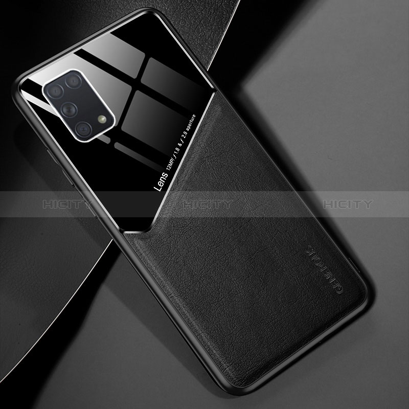 Samsung Galaxy A31用シリコンケース ソフトタッチラバー レザー柄 アンドマグネット式 サムスン ブラック