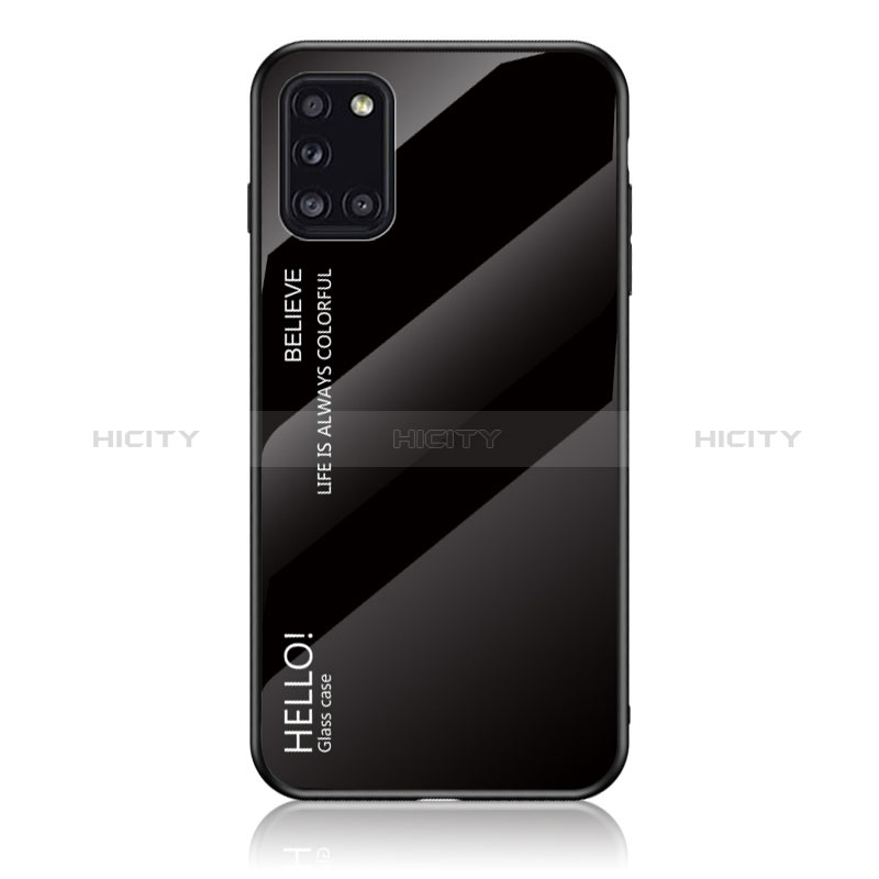 Samsung Galaxy A31用ハイブリットバンパーケース プラスチック 鏡面 虹 グラデーション 勾配色 カバー LS1 サムスン ブラック