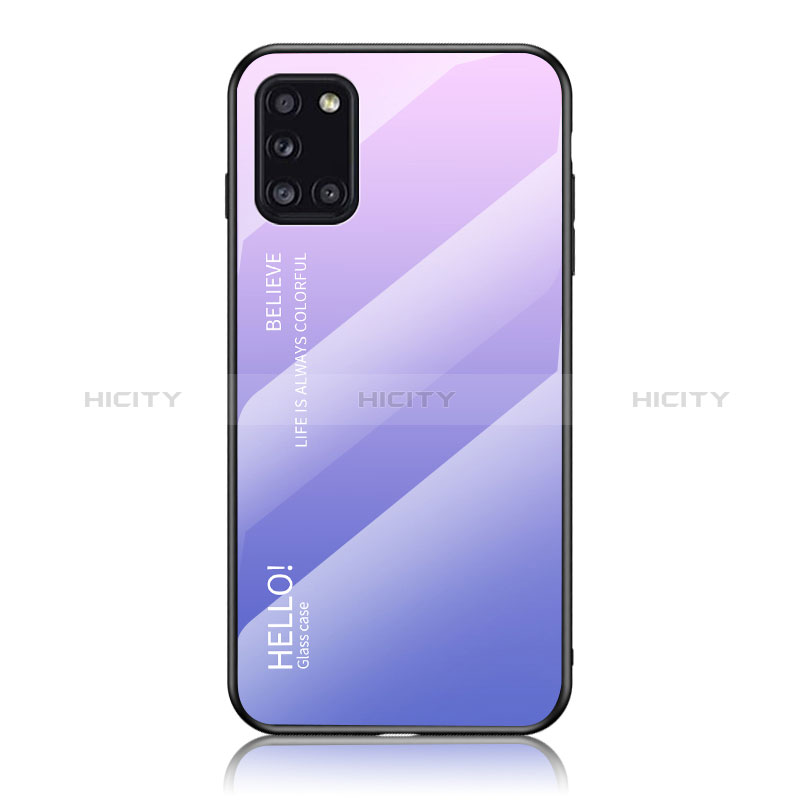 Samsung Galaxy A31用ハイブリットバンパーケース プラスチック 鏡面 虹 グラデーション 勾配色 カバー LS1 サムスン 