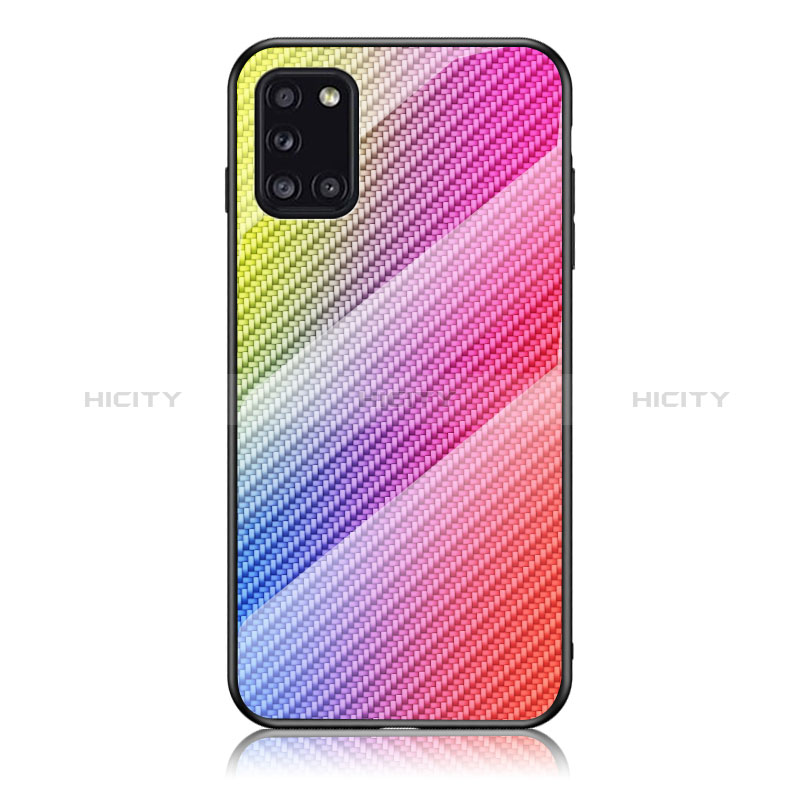 Samsung Galaxy A31用ハイブリットバンパーケース プラスチック 鏡面 虹 グラデーション 勾配色 カバー LS2 サムスン 