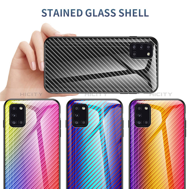 Samsung Galaxy A31用ハイブリットバンパーケース プラスチック 鏡面 虹 グラデーション 勾配色 カバー LS2 サムスン 