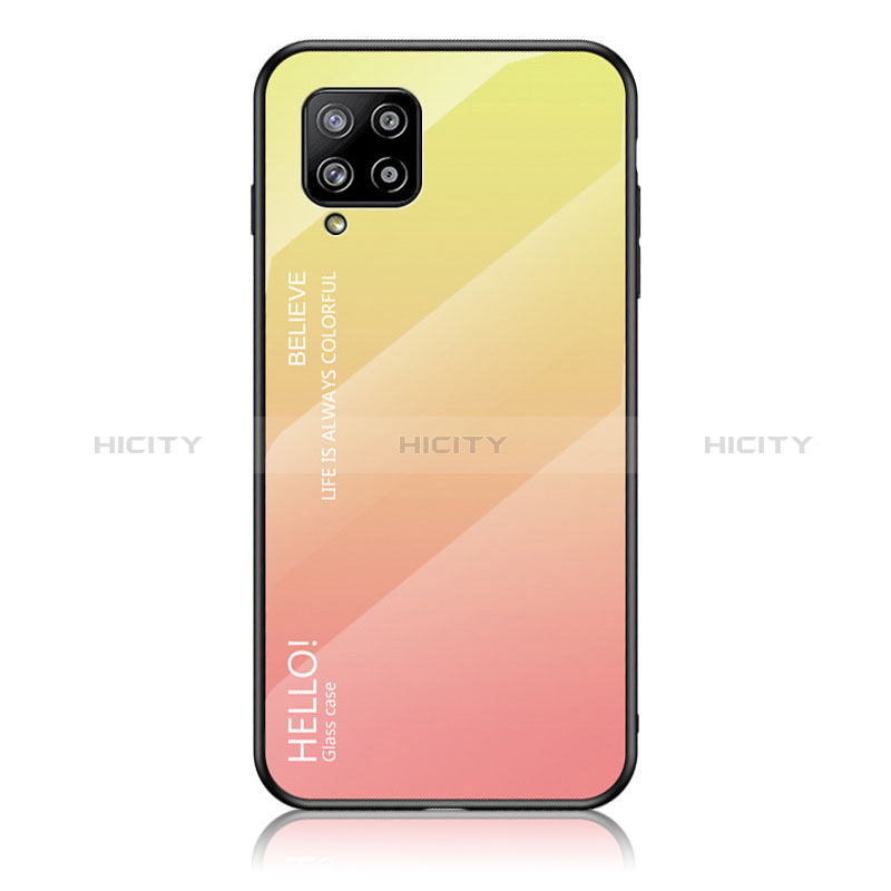 Samsung Galaxy A42 5G用ハイブリットバンパーケース プラスチック 鏡面 虹 グラデーション 勾配色 カバー LS1 サムスン イエロー