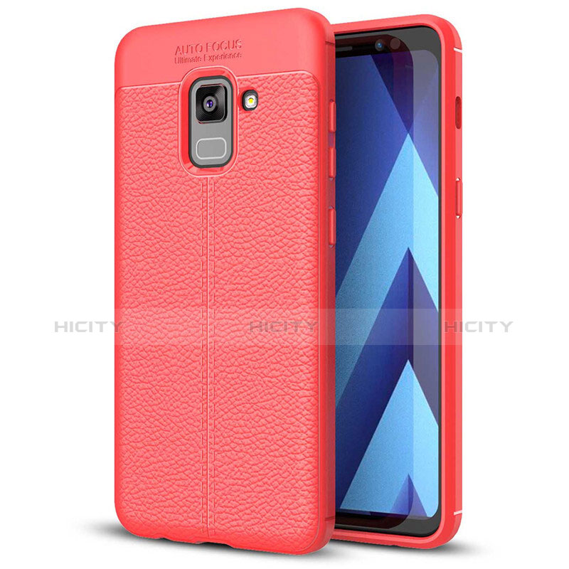 Samsung Galaxy A5 (2018) A530F用シリコンケース ソフトタッチラバー レザー柄 サムスン レッド