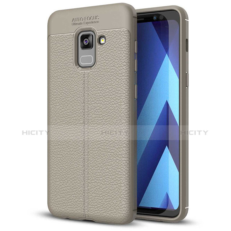 Samsung Galaxy A5 (2018) A530F用シリコンケース ソフトタッチラバー レザー柄 サムスン グレー