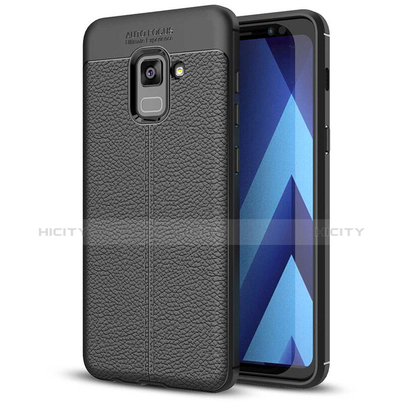 Samsung Galaxy A5 (2018) A530F用シリコンケース ソフトタッチラバー レザー柄 サムスン ブラック