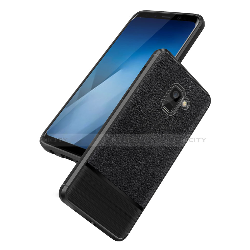 Samsung Galaxy A5 (2018) A530F用シリコンケース ソフトタッチラバー レザー柄 Q01 サムスン ブラック