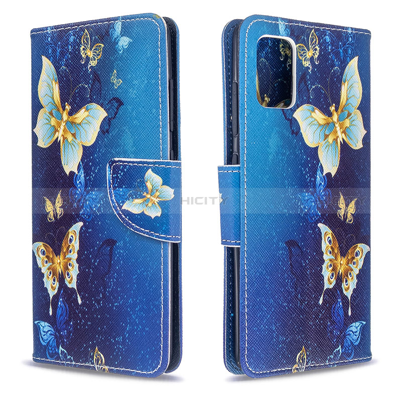 Samsung Galaxy A51 4G用手帳型 レザーケース スタンド パターン カバー B03F サムスン ブルー