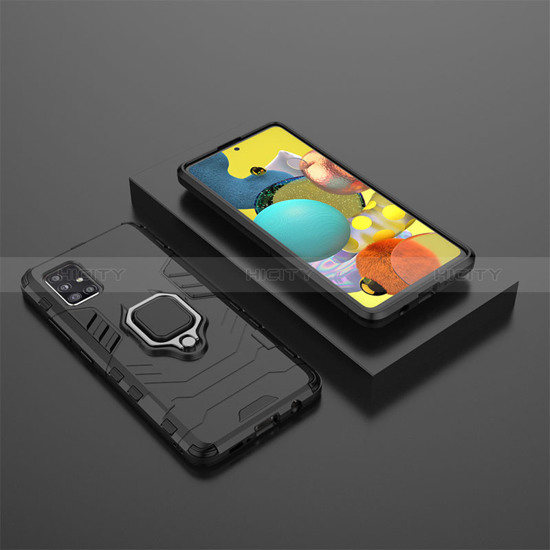 Samsung Galaxy A51 4G用ハイブリットバンパーケース プラスチック アンド指輪 マグネット式 KC1 サムスン ブラック