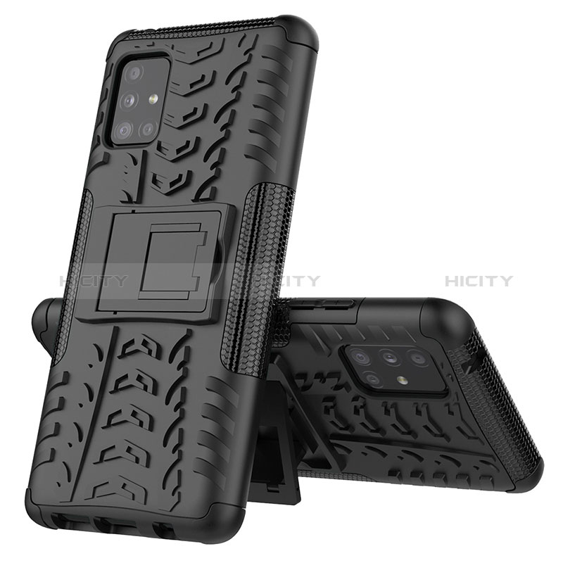 Samsung Galaxy A51 4G用ハイブリットバンパーケース スタンド プラスチック 兼シリコーン カバー J01X サムスン ブラック