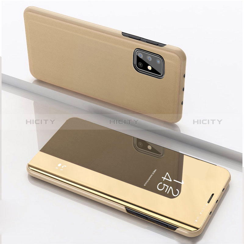 Samsung Galaxy A51 4G用手帳型 レザーケース スタンド 鏡面 カバー ZL1 サムスン ゴールド