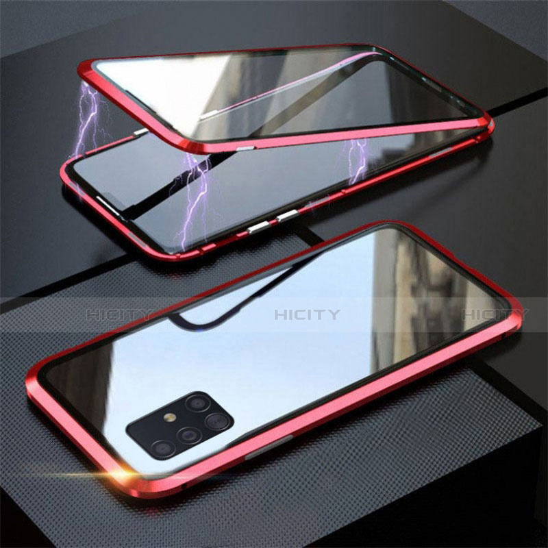 Samsung Galaxy A51 5G用ケース 高級感 手触り良い アルミメタル 製の金属製 360度 フルカバーバンパー 鏡面 カバー T01 サムスン レッド