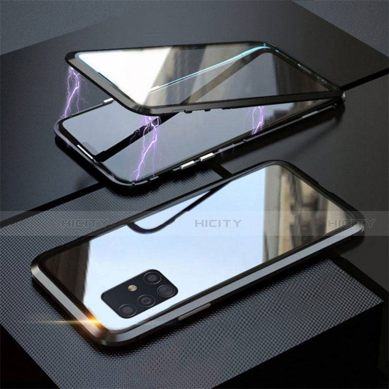 Samsung Galaxy A51 5G用ケース 高級感 手触り良い アルミメタル 製の金属製 360度 フルカバーバンパー 鏡面 カバー T01 サムスン ブラック