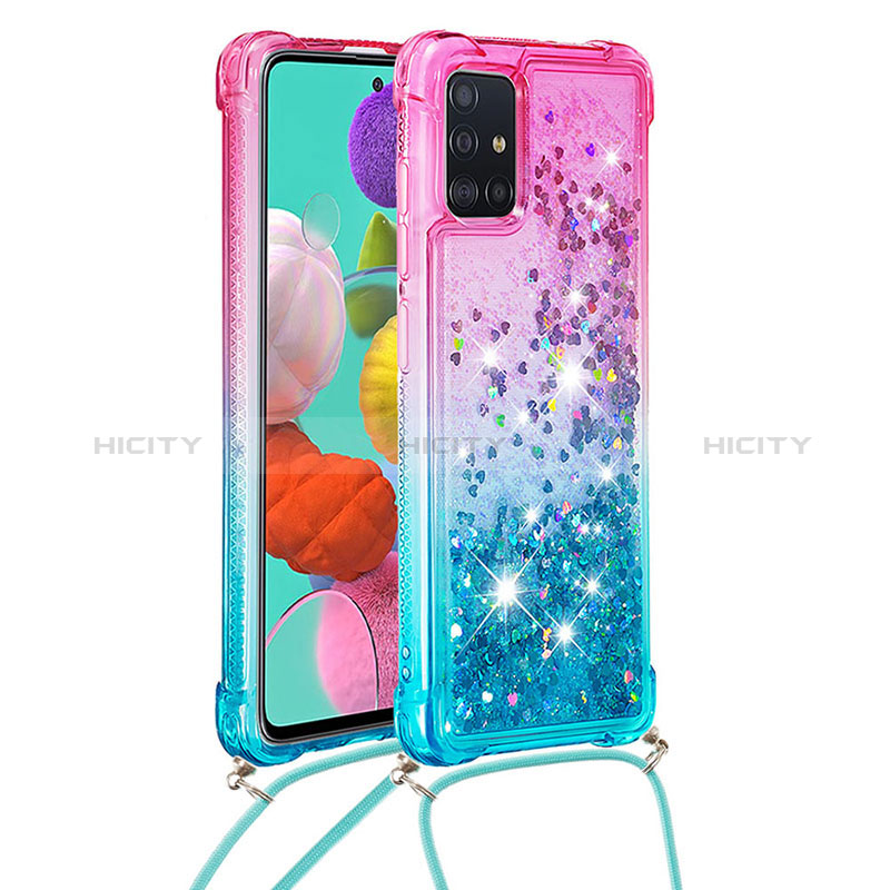 Samsung Galaxy A51 5G用シリコンケース ソフトタッチラバー ブリンブリン カバー 携帯ストラップ S01 サムスン ピンク