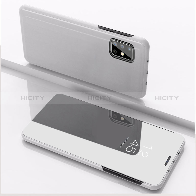 Samsung Galaxy A51 5G用手帳型 レザーケース スタンド 鏡面 カバー ZL1 サムスン シルバー