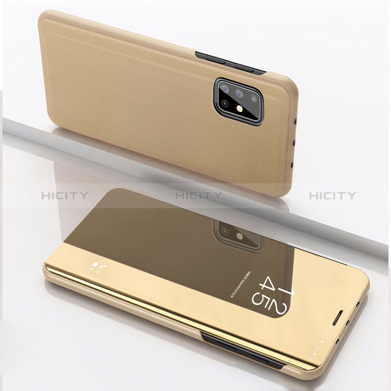 Samsung Galaxy A51 5G用手帳型 レザーケース スタンド 鏡面 カバー ZL1 サムスン ゴールド
