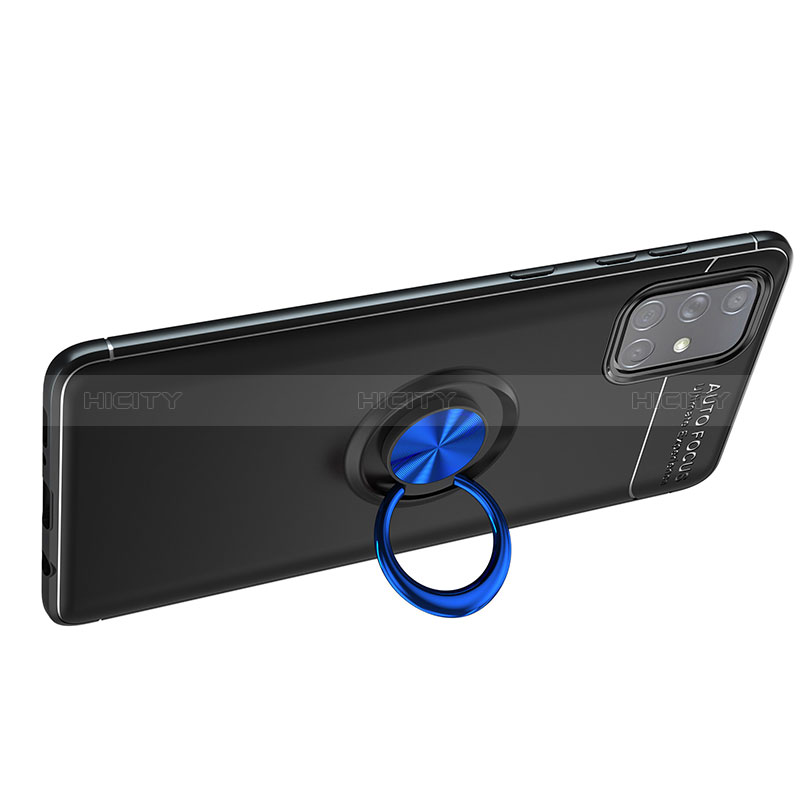 Samsung Galaxy A51 5G用極薄ソフトケース シリコンケース 耐衝撃 全面保護 アンド指輪 マグネット式 バンパー JM1 サムスン ネイビー・ブラック