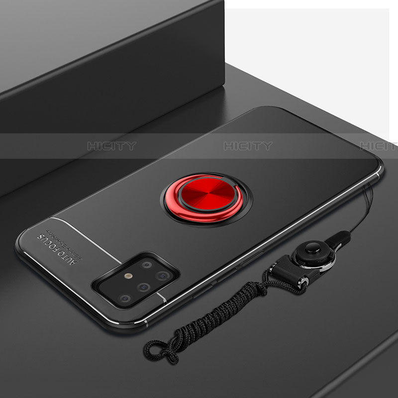 Samsung Galaxy A51 5G用極薄ソフトケース シリコンケース 耐衝撃 全面保護 アンド指輪 マグネット式 バンパー サムスン レッド・ブラック