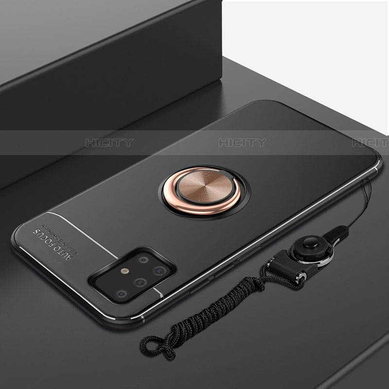 Samsung Galaxy A51 5G用極薄ソフトケース シリコンケース 耐衝撃 全面保護 アンド指輪 マグネット式 バンパー サムスン ゴールド・ブラック