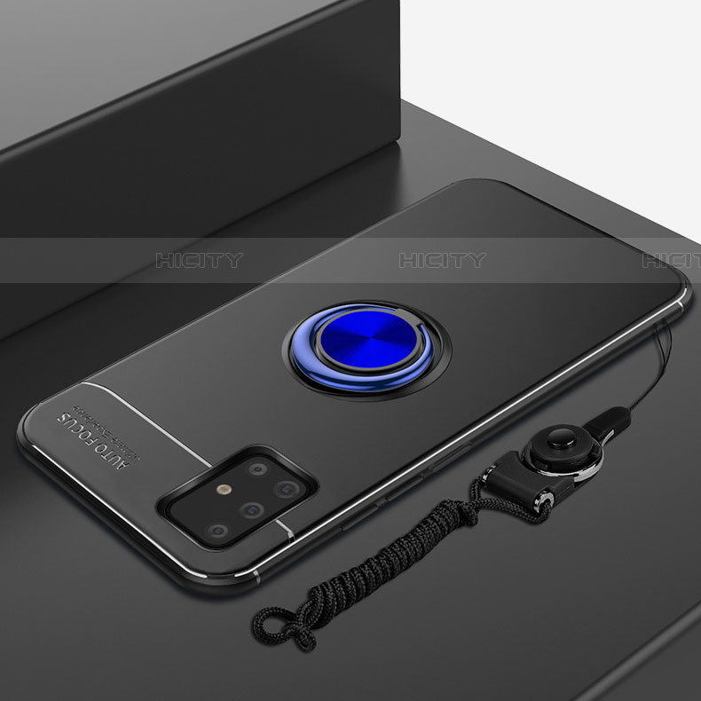 Samsung Galaxy A51 5G用極薄ソフトケース シリコンケース 耐衝撃 全面保護 アンド指輪 マグネット式 バンパー サムスン ネイビー・ブラック