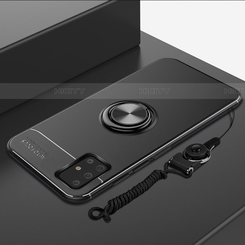 Samsung Galaxy A51 5G用極薄ソフトケース シリコンケース 耐衝撃 全面保護 アンド指輪 マグネット式 バンパー サムスン ブラック