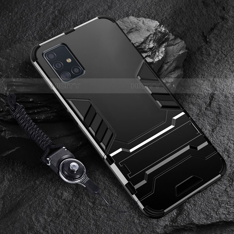 Samsung Galaxy A51 5G用ハイブリットバンパーケース スタンド プラスチック 兼シリコーン カバー サムスン ブラック