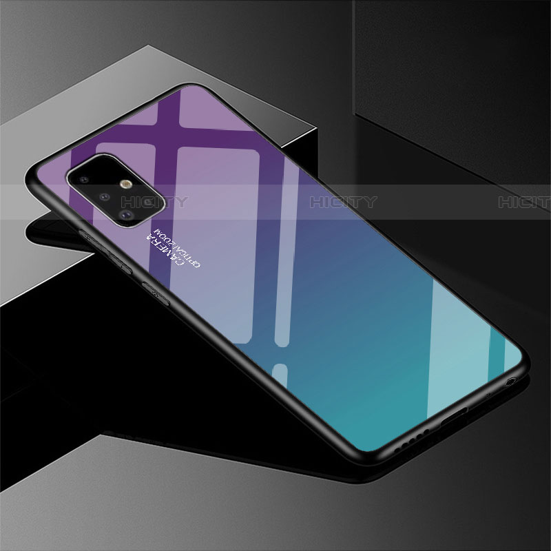 Samsung Galaxy A51 5G用ハイブリットバンパーケース プラスチック 鏡面 虹 グラデーション 勾配色 カバー サムスン マルチカラー