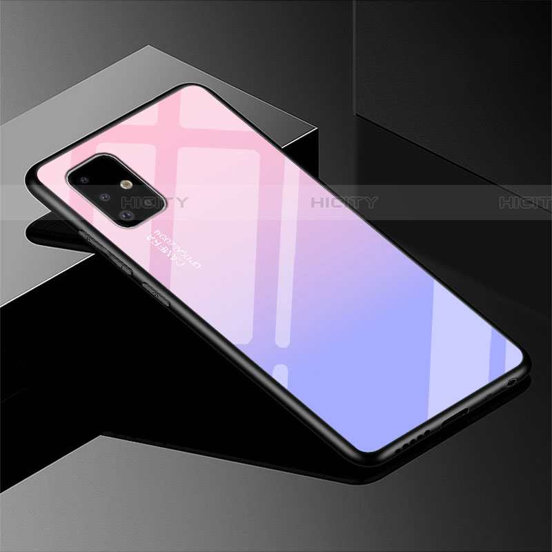 Samsung Galaxy A51 5G用ハイブリットバンパーケース プラスチック 鏡面 虹 グラデーション 勾配色 カバー サムスン ピンク