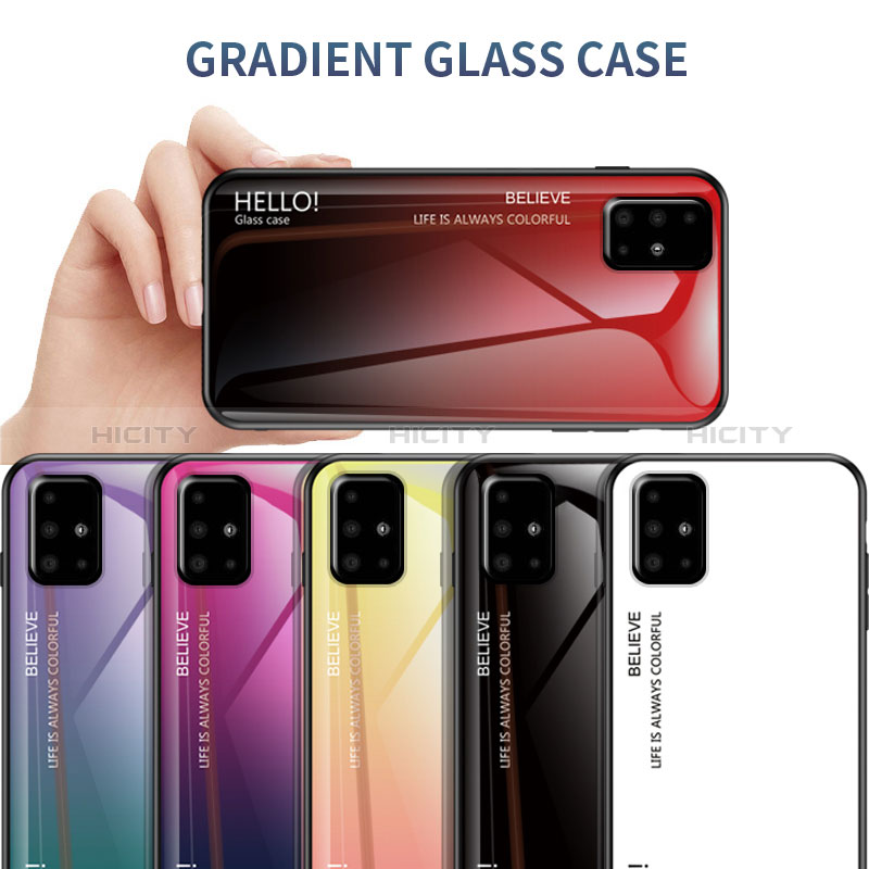 Samsung Galaxy A51 5G用ハイブリットバンパーケース プラスチック 鏡面 虹 グラデーション 勾配色 カバー LS1 サムスン 