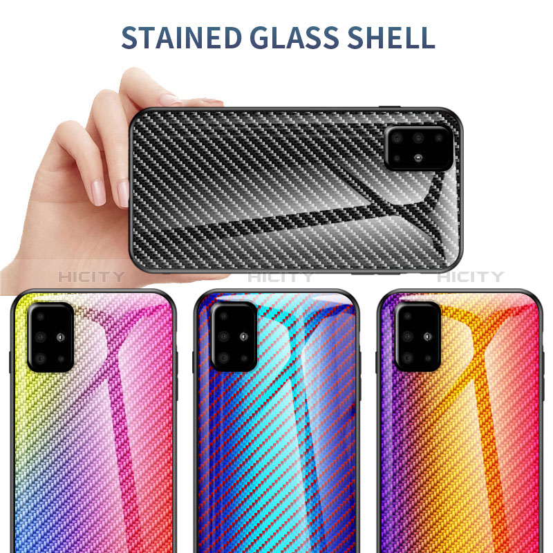 Samsung Galaxy A51 5G用ハイブリットバンパーケース プラスチック 鏡面 虹 グラデーション 勾配色 カバー LS2 サムスン 