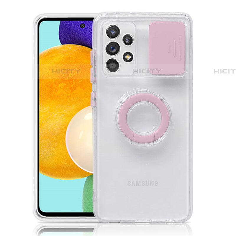 Samsung Galaxy A52 4G用極薄ソフトケース シリコンケース 耐衝撃 全面保護 クリア透明 スタンド S01 サムスン ピンク