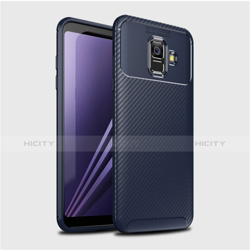 Samsung Galaxy A6 (2018)用シリコンケース ソフトタッチラバー ツイル カバー サムスン ネイビー