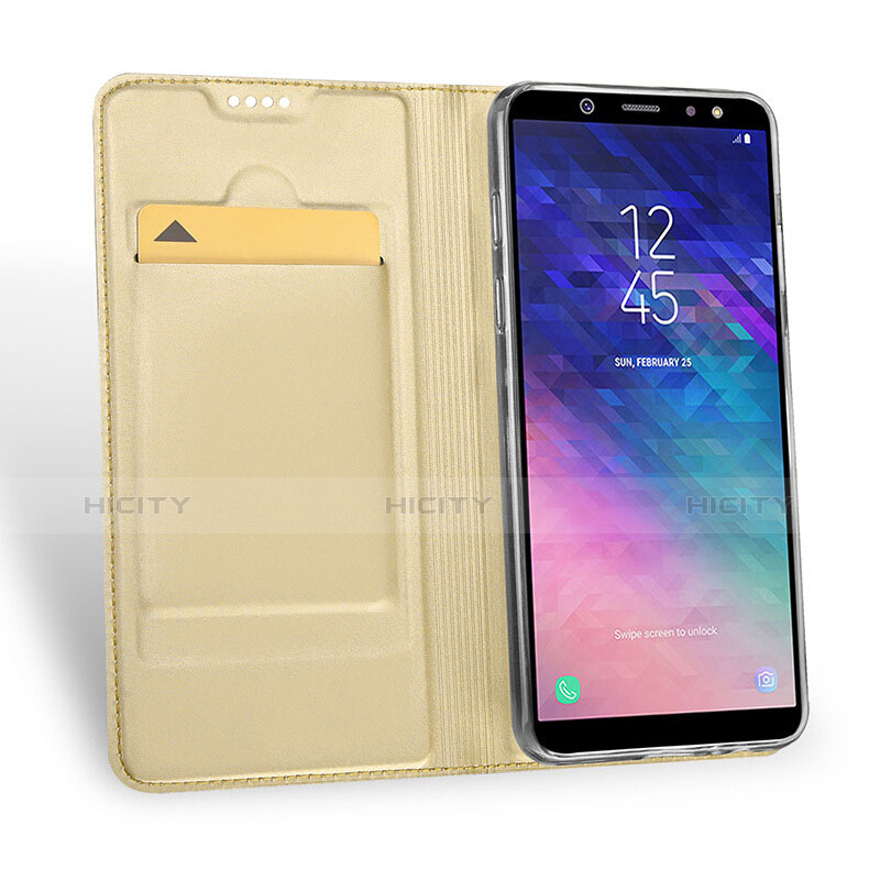 Samsung Galaxy A6 (2018)用手帳型 レザーケース スタンド サムスン ゴールド