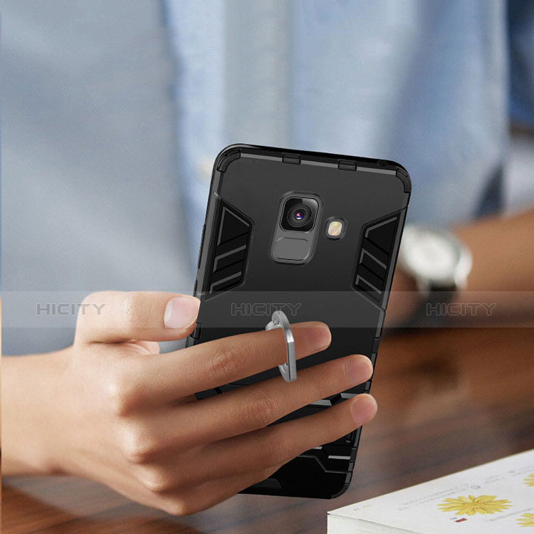Samsung Galaxy A6 (2018)用ハイブリットバンパーケース スタンド プラスチック 兼シリコーン W01 サムスン ブラック