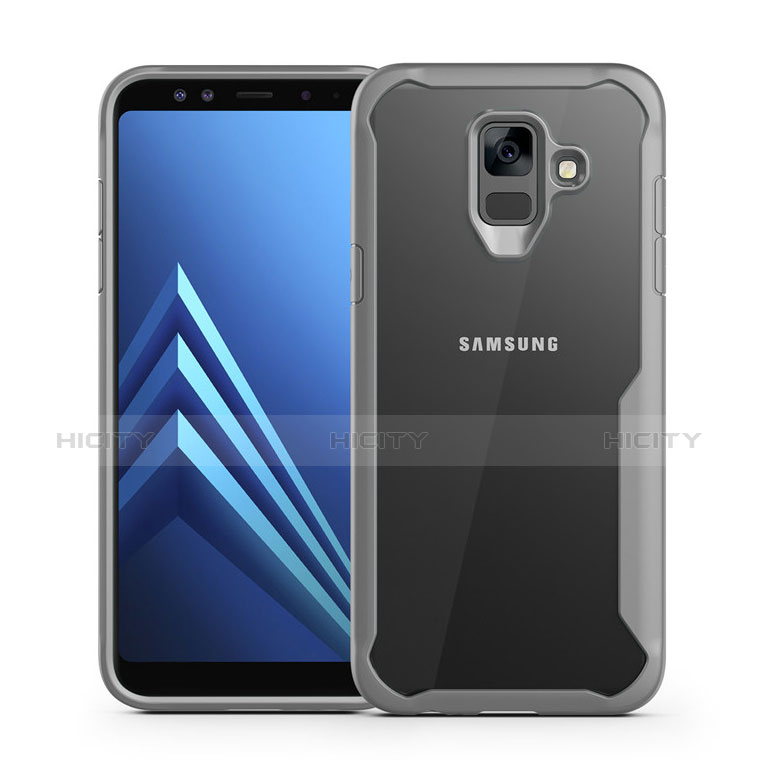 Samsung Galaxy A6 (2018) Dual SIM用ハイブリットバンパーケース クリア透明 プラスチック 鏡面 カバー サムスン グレー