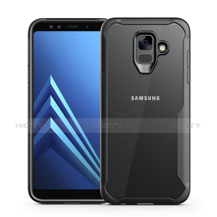 Samsung Galaxy A6 (2018) Dual SIM用ハイブリットバンパーケース クリア透明 プラスチック 鏡面 カバー サムスン ブラック