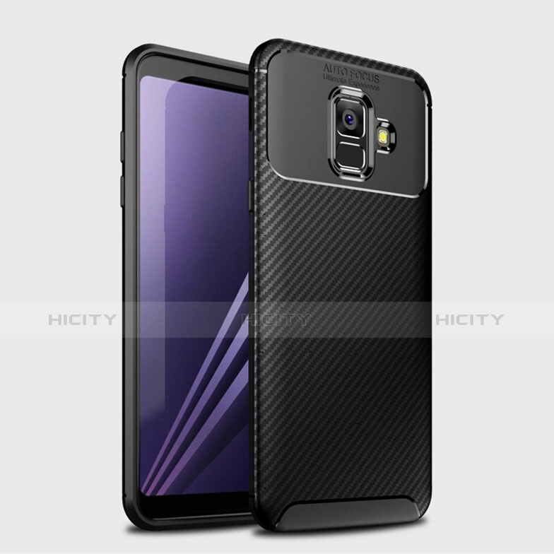 Samsung Galaxy A6 (2018) Dual SIM用シリコンケース ソフトタッチラバー ツイル カバー サムスン ブラック