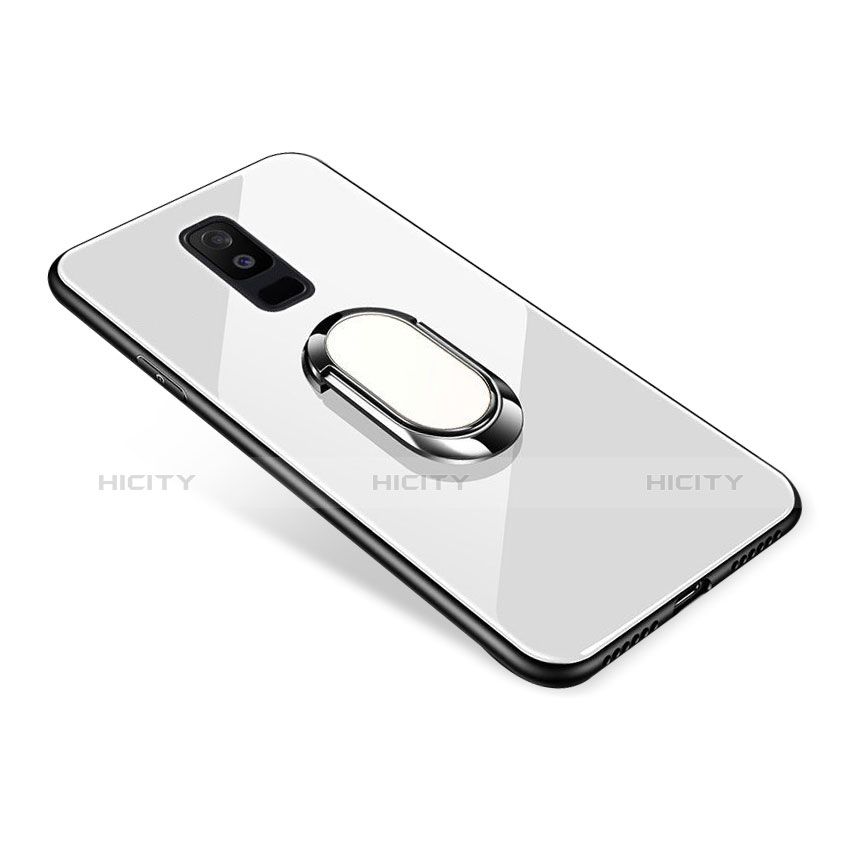 Samsung Galaxy A6 Plus (2018)用ハイブリットバンパーケース プラスチック 鏡面 カバー アンド指輪 サムスン ホワイト