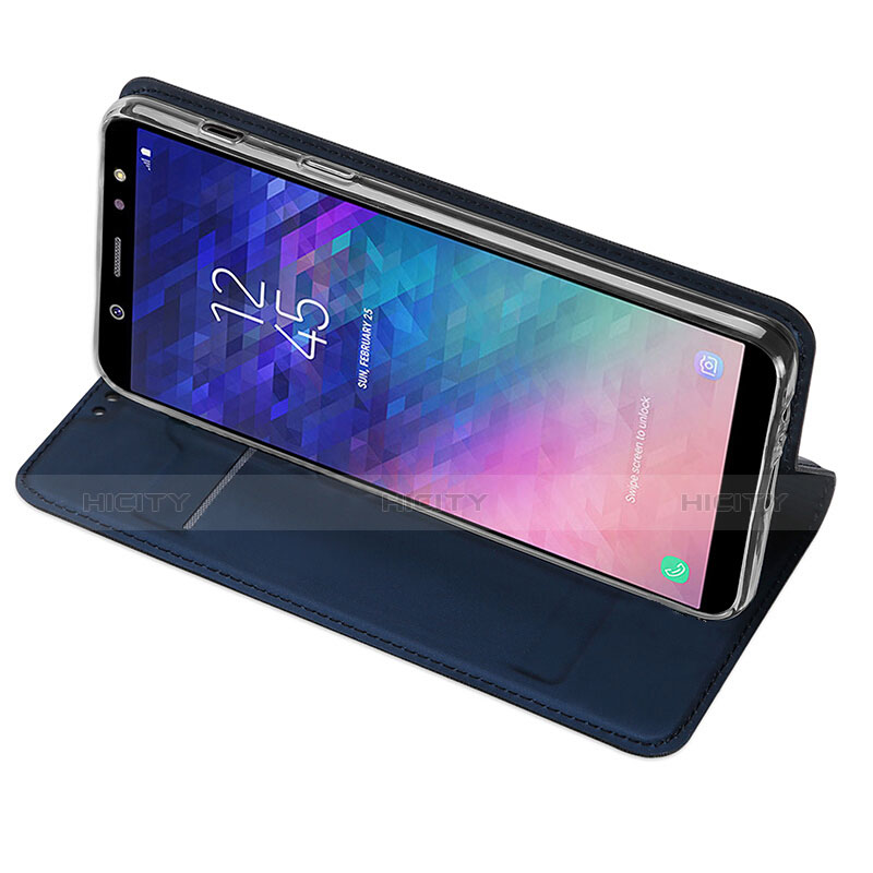 Samsung Galaxy A6 Plus (2018)用手帳型 レザーケース スタンド サムスン ネイビー