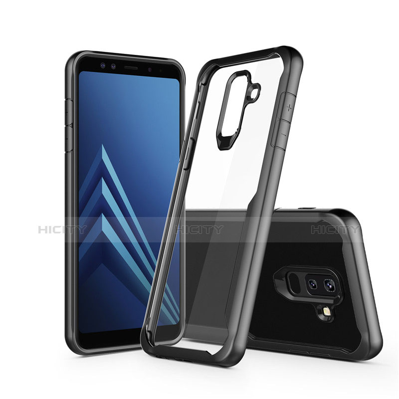 Samsung Galaxy A6 Plus (2018)用ハイブリットバンパーケース クリア透明 プラスチック 鏡面 サムスン ブラック