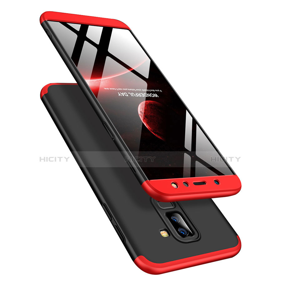Samsung Galaxy A6 Plus (2018)用ハードケース プラスチック 質感もマット 前面と背面 360度 フルカバー アンド指輪 Q01 サムスン レッド・ブラック