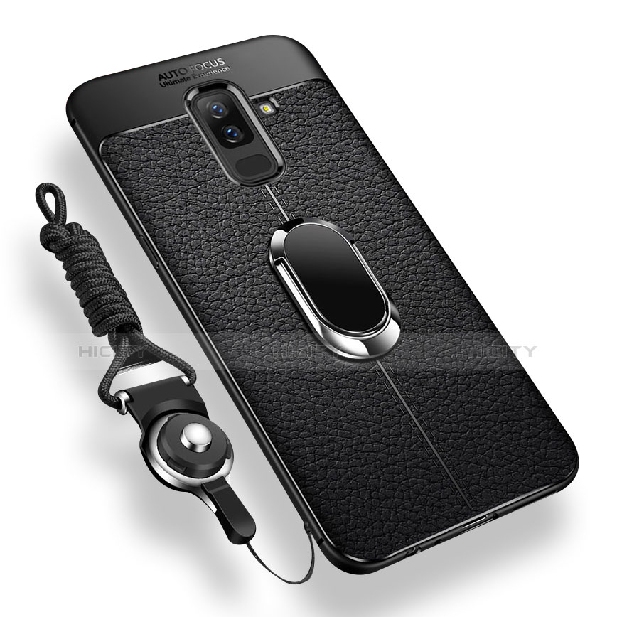 Samsung Galaxy A6 Plus (2018)用極薄ソフトケース シリコンケース 耐衝撃 全面保護 アンド指輪 マグネット式 サムスン ブラック