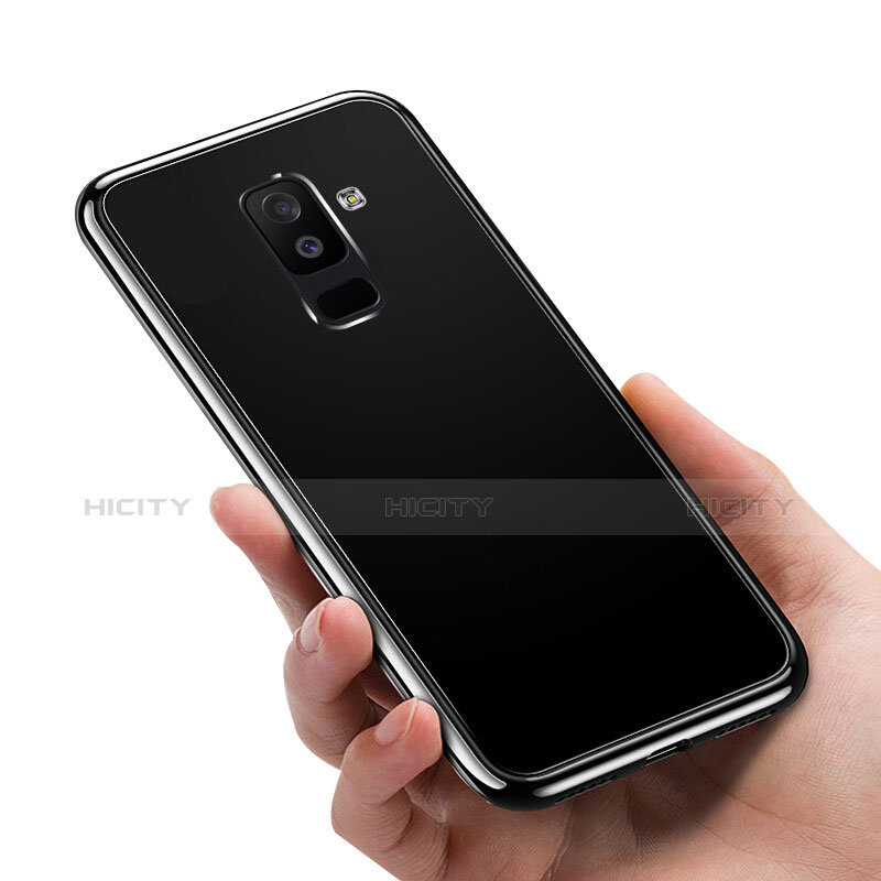 Samsung Galaxy A6 Plus (2018)用360度 フルカバーハイブリットバンパーケース クリア透明 プラスチック 鏡面 サムスン ブラック