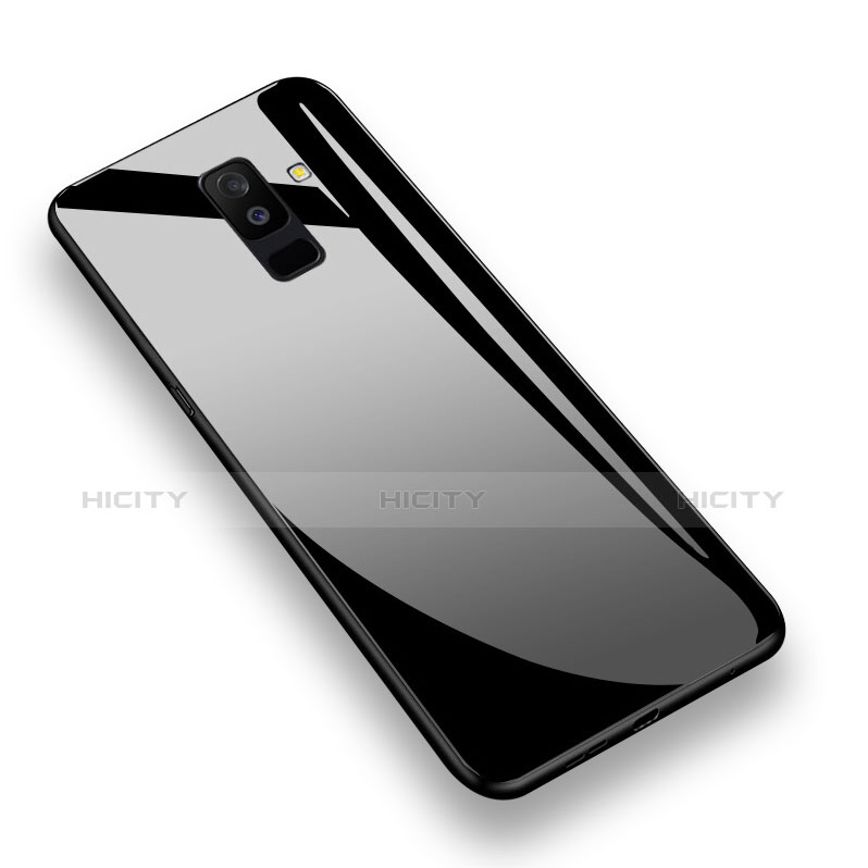 Samsung Galaxy A6 Plus (2018)用360度 フルカバーハイブリットバンパーケース クリア透明 プラスチック 鏡面 T02 サムスン ブラック